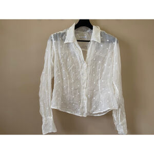 Women's Jill McGowan White Silk Polka Dot Blouse M